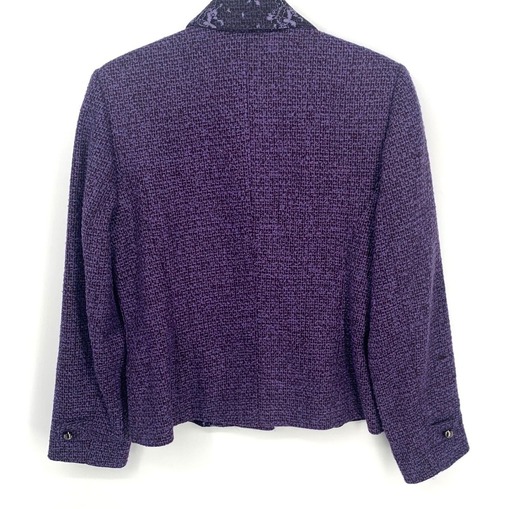 Harvé Benard 10P Purple Wool Tweed Jacket Floral Panels Petite - Picture 5 of 7